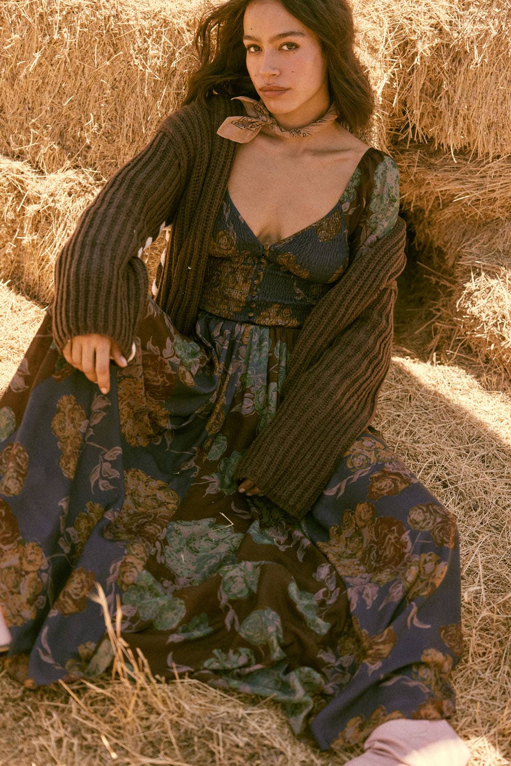 Floral-Print Smocked Sweetheart Maxi Peasant Dress | Bella Luna Boutique
